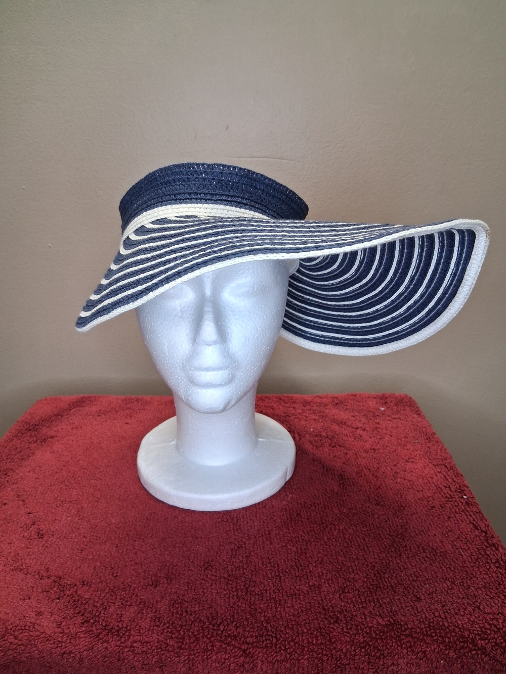 Magid Hats Women's Navy & White Striped Straw Visor Beach Sun Hat